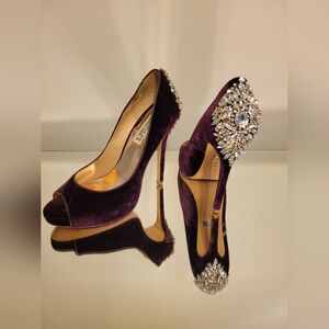 Badgley Mischka Purple Heels with Jeweled Embellishments